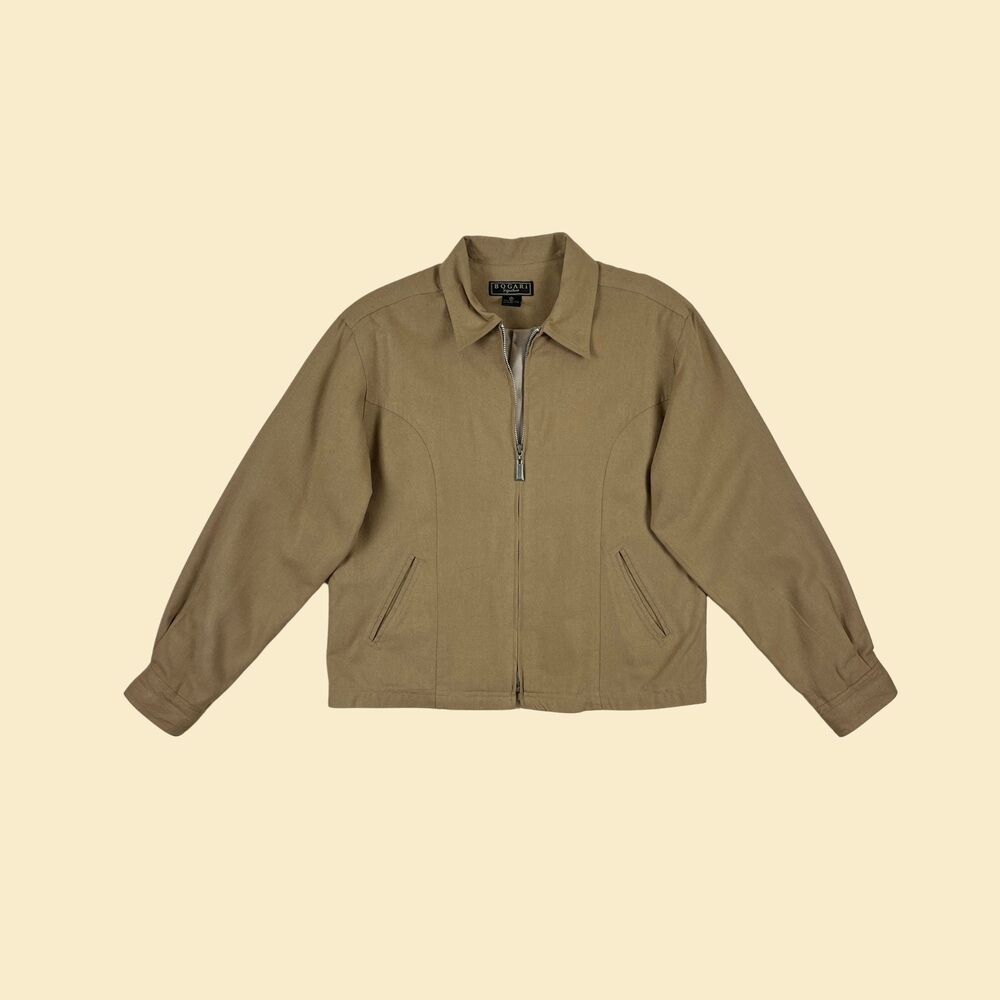 1990s silk M womens jacket, vintage 90s silk/linen brown windbreaker jacket